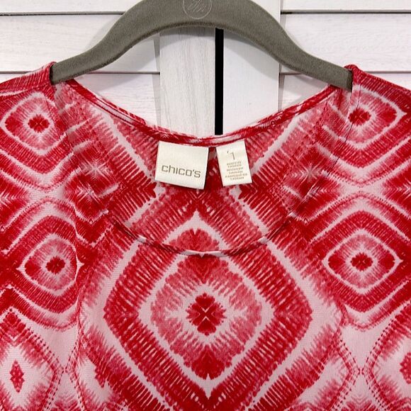 Chico’s Top Size 1 Medium Red Tie Dye Boxy Flowy - Picture 5 of 14